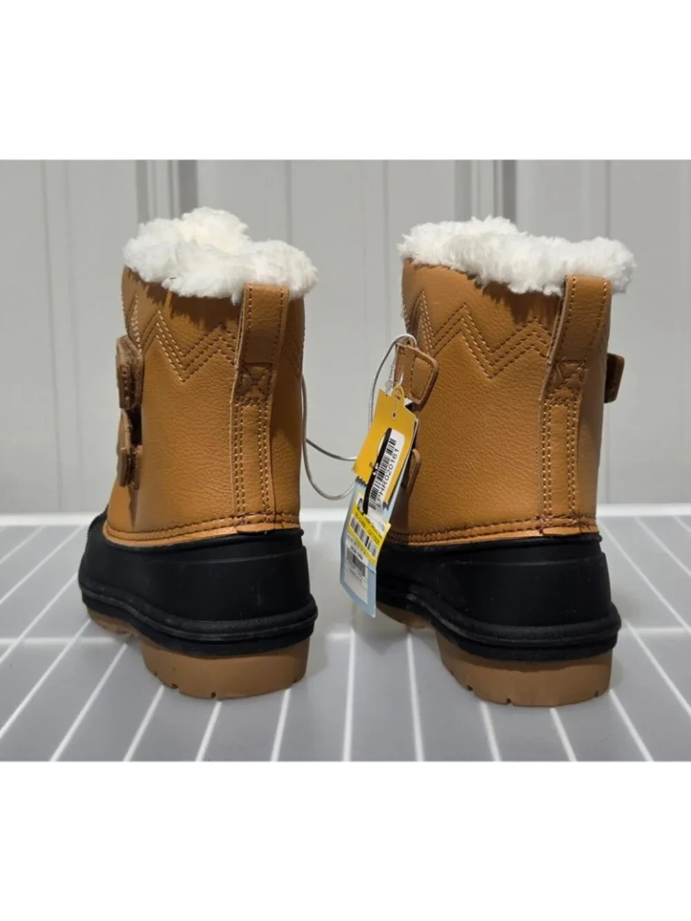 Cat & Jack Denver Toddler Boys' Cognac Dual Hook & Loop Strap Snow Boots
